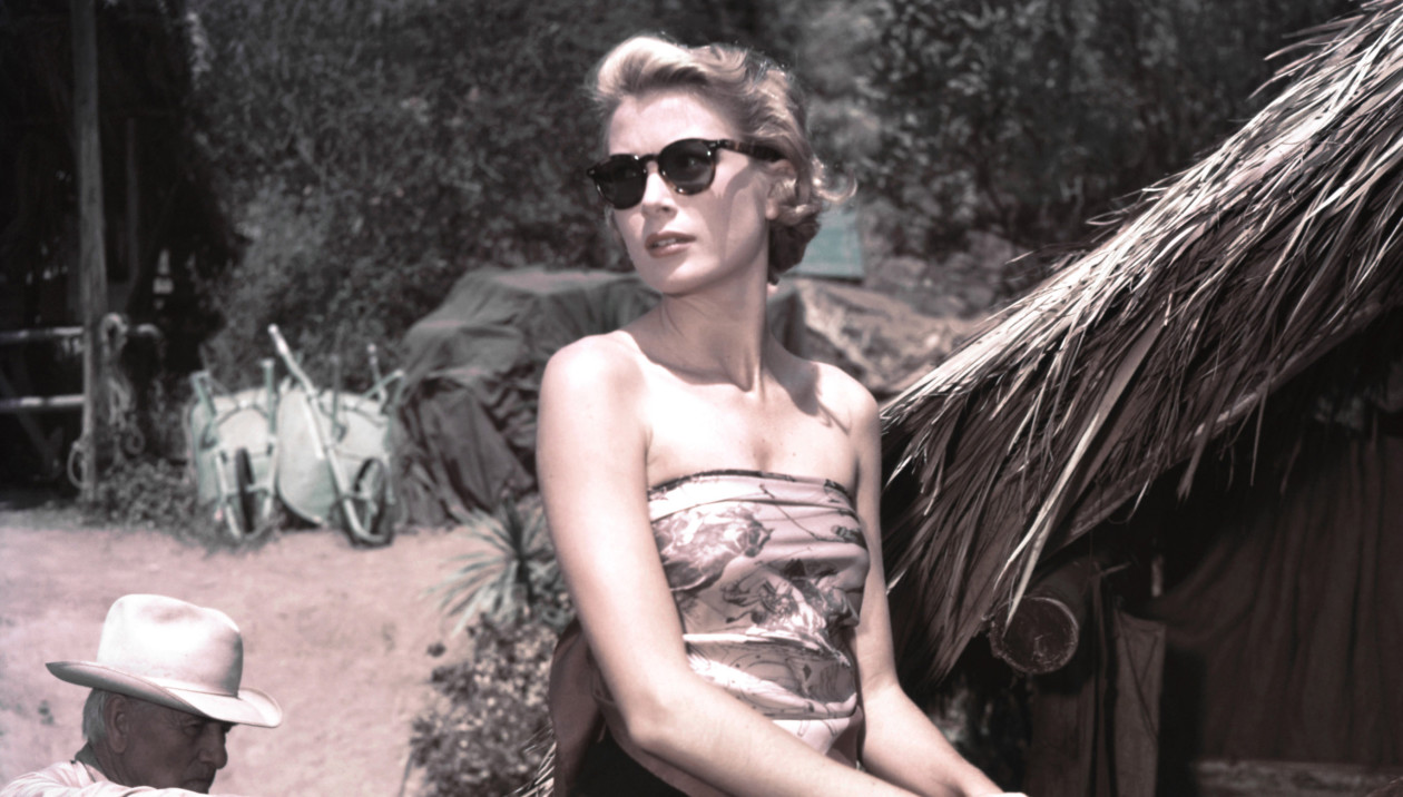 American actress Grace Kelly (1929 - 1982) on horseback on the set of a film, probably 'Mogambo', circa 1953. (Photo by Gene Lester/Getty Images)